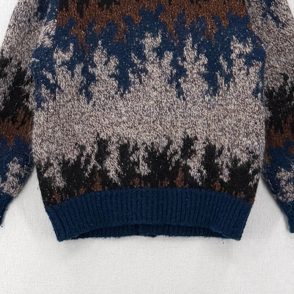 MISSONI UOMO Vintage 80s Cardigan Sweater Coat Mens Large Brown Blue Funnel Neck - Picture 9 of 16